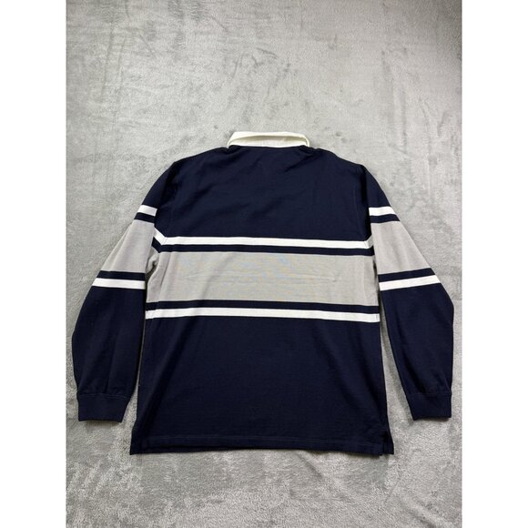Wasted Youth Rugby Shirt Mens Large Navy Gray Long Sleeve Stripe Cotton - Picture 6 of 10